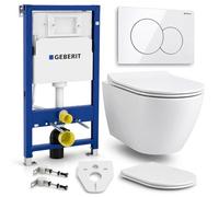 WC SET : élément de bâti-support Duofix + toilette Slim Soft-Close Desna blanc + tapis d'insonorisation + plaque de déclenchement en blanc