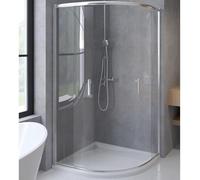 SET Cabine de douche + receveur 90x90 193 cm - Demi-cercle Transparent Trempé Nano Verre 6 mm Blanc Aspect Pierre SMC Siphon inclus | BADLAND HELA VIDAR