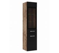 Badplaats B.V. Armoire de Rangement de Rio Hauteur 131cm Chêne châtaignier avec Noir - Meuble de Rangement Haut Placard Armoire Colonne
