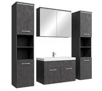 Badplaats Paso XL Ensemble de meubles de salle de bain 80 x 40 cm - Gris foncé - Meuble sous lavabo avec armoire miroir et armoires latérales