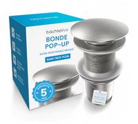 Bächlein Bonde universelle sans trop-plein (acier inoxydable brossé) - Valve pop-up pour lavabo et lavabo - Bonde de vidange en laiton avec instructions de montage (français non garanti)