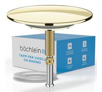 Bächlein Bouchon de Baignoire Universel - Bouchon d'Évacuation Doré en Laiton Massif avec Joint de Rechange, Parfaitement Adapté pour Toute Baignoire avec Trou dans l'Écoulement > 8mm