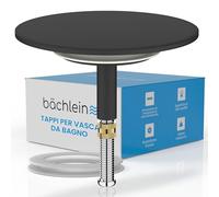 Bächlein Bouchon de Baignoire Universel - Bouchon d'Évacuation Noir Mat en Laiton Massif avec Joint de Rechange, Parfaitement Adapté pour Toute Baignoire avec Trou dans l'Écoulement > 8mm