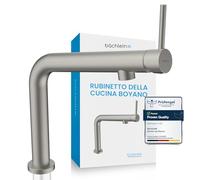 Robinet de cuisine Bächlein Boyano (acier inoxydable brossé) – Mitigeur pivotant en laiton haut de gamme – levier orienté vers l'avant