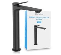 Bächlein Mitigeur de salle de bain Aldeya haut au design moderne, mitigeur monocommande extra haut pour lavabo surélevé avec kit de montage, Robinet de salle de bain Noir Mat
