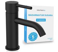 Bächlein Mitigeur de salle de bain Susara avec bec coudé, mitigeur design avec cartouche céramique longue durée et kit de montage, robinet de salle de bain noir mat