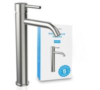 Bächlein Mitigeur de salle de bain Susara haut avec bec coudé, mitigeur design extra haut pour vasques à poser avec cartouche céramique longue durée et kit de montage, robinet de salle de bain en inox