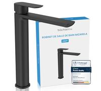 Bächlein Mizarela Robinet de salle de bain haut au design classique avec cartouche en céramique durable et kit de montage - Noir mat - Bec plat