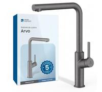 Bächlein Robinet de cuisine design Arvo Graphite Mat | Robinet d'évier de cuisine - Robinet de cuisine à levier unique avec bec haut et droit et fonction pivotante à 360°
