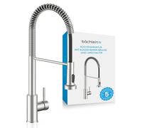 Bächlein Robinet de cuisine pivotant à 360° couleur inox brossé - Mitigeur monocommande pour évier en inox avec col flexible et douchette avec bouton inverseur, robinet pour la cuisine