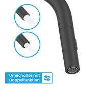 Bächlein Robinet de cuisine pivotant à 360° couleur noir mat - Mitigeur monocommandé pour évier avec flexible extensible et douchette avec bouton inverseur, robinet pour la cuisine
