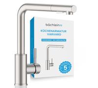Bächlein Robinet de cuisine pivotant à 360° - inox brossé - Mitigeur monocommandé pour évier en inox avec flexible et douchette extractibles
