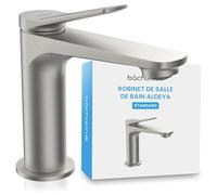 Bächlein Robinet de salle de bain Aldeya au design moderne, mitigeur monocommande avec cartouche en céramique durable et kit de montage, robinet de salle de bain en acier inoxydable brossé
