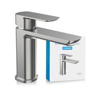 Bächlein Robinet de salle de bain Mizarela au design classique, mitigeur monocommande avec cartouche en céramique durable et kit de montage, robinet de salle de bain en acier inoxydable brossé - bec