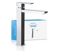Robinet Bächlein haut pour salle de bain au design anguleux - robinet extra haut avec hauteur de bec de 215mm pour lavabos à poser, robinetterie de lavabo haut bec