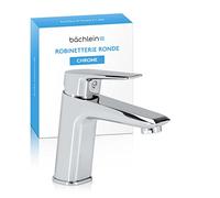 Bächlein Robinet pour la Salle de Bains au Look Classique, Mitigeur Monocommande avec Cartouche Céramique Durable, 2 Flexibles de Raccordement et e Montage, Robinetterie de Salle de Bains Chrome