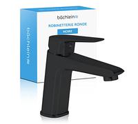 Robinet de salle de bain Bächlein, look classique, mitigeur monocommande avec cartouche céramique longue durée, 2 flexibles de raccordement et e montage, robinet de salle de bain noir mat