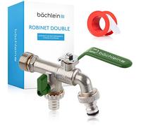 Bächlein Robinet Universel Double pour le Jardin Bleu - 2 Raccordements de Tuyau, Boisseau Sphérique Raffiné, Raccordement 1/2 et 1 Pouce, Sortie pour l'Extérieur