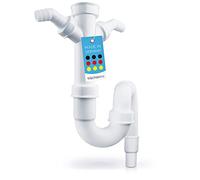 Bächlein Siphon Tubulaire Flexible Pour Évier de Cuisine - Siphon Avec Raccordement Double pour Appareil - Raccord Universel G 1 1/2"