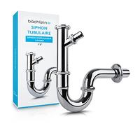 Bächlein Siphon Universel pour Lavabo et Évier (Extra Long) avec Raccord pour Appareil - Bonde de Lavabo Tubulaire - Siphon Adaptable - Siphon Anti-Odeur avec Orifice de Nettoyage + Mode d’Emploi