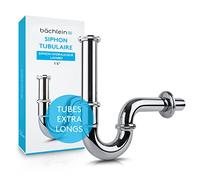 Bächlein Siphon Universel pour Lavabo et Évier (Extra Long) - Bonde de Lavabo Tubulaire - Siphon Adaptable - Anti-Odeur avec Orifice de Nettoyage + Mode d’Emploi - Chromé