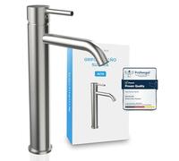 Bächlein Mitigeur de salle de bain Susara haut avec bec coudé, mitigeur design extra haut pour vasques à poser avec cartouche céramique longue durée et kit de montage, robinet de salle de bain en inox