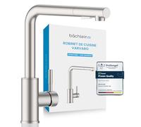 Bächlein Robinet de cuisine pivotant à 360° - inox brossé - Mitigeur monocommandé pour évier en inox avec flexible et douchette extractibles