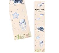 Bärenfreunde® - Mètre personnalisé en bois pour enfant à coller ou à accrocher - Échelle 70-140 cm - Jolie décoration pour chambre de bébé et d'enfant (enfants de 70 à 140 cm, tortue bleue)