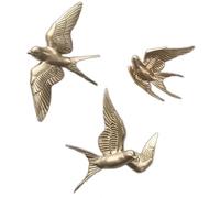 Bafnsiji Hirondelle de Mur de résine d'or, décorations de Mur d'hirondelle 3D, Ensemble de 3 Accessoires de Maison d'animaux, Artisanat d'oiseau d'hirondelle de résine, décoration à la Maison,A