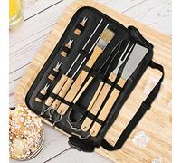 BAFOVY Ensemble d'outils de Grillade 10 Pièces en Acier Inoxydable, Ensemble d'outils de Barbecue avec Manche en Bois, Fourchette, Pelle, Pinces, Brochettes, Supports de Maïs et Sac de Rangement