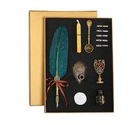 BAFOVY Ensemble Stylo Plume, Stylo Plume et Encre Vintage avec 5 Plumes de Rechange, Kit de Sceau de Cire pour Bouteille d'Encre de 15 Ml, de Calligraphie pour Débutants, étudiants, Cadeau de (Vert