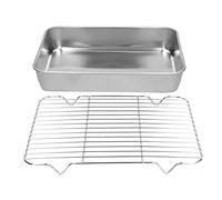 BAFOVY Plat à Rôtir avec Grille, Plat de Cuisson Rectangulaire en Acier Inoxydable pour un Nettoyage Facile, Idéal pour la Cuisson et la de la Viande et des Légumes (26.5 * 20.5 * 5CM)