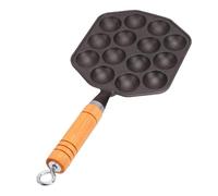 BAFOVY Poêle à Takoyaki en Fonte à 14 Trous, Poêle à Takoyaki Antiadhésive, plaque avec Manche en Bois Amovible pour Cuisinière à Gaz, Boulettes de Poulpe, Boulettes de Crêpe