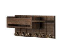 BAFOVY Porte Clés Mural avec étagère, Rack D'entrée en Bois à 2 Niveaux | Construction en Bois Massif, 6 Crochets en Métal, Tient les Clés, Manteaux, Laisses, Convient au Salon, Cuisine, Couloir,