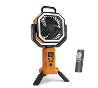 BAFOVY Ventilateur D'extérieur Portable, Ventilateur de Camping avec Trépied, Télécommande, Batterie 20 000 MAh, 50 Heures, 4 Vitesses, 3 Lumières LED, Batterie Externe à Oscillation (ORANGE)