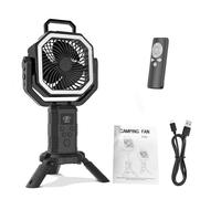BAFOVY Ventilateur D'extérieur Portable, Ventilateur de Camping avec Trépied, Télécommande, Batterie 20 000 MAh, 50 Heures, 4 Vitesses, 3 Lumières LED, Batterie Externe à Oscillation (BLACK)