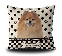 BAGEYOU Housse de coussin à pois motif chien Poméranien Spitz Buffalo Check Plaid Paw Bone Home Decor Housse de coussin carrée Taie d'oreiller 45,7 x 45,7 cm