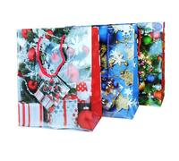 Bagland Lot de 6 sacs cadeaux, boules de Noël, papier épais - 160 g/m², pack économique - 6 un. Assorties, taille moyenne, 18 cm x 23 cm x 10 cm