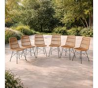 BAGO Lot de 6 chaises en résine tressée effet rotin Marron – Concept Usine