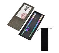 Baguettes Chinoises Réutilisables, 2 Paires en Acier Inoxydable Antidérapant avec Support et Sac de Rangement, Cadeau Lavable au Lave-Vaisselle - Multicolore