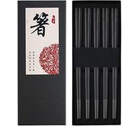 Baguettes en métal réutilisables, passent au lave-vaisselle, en acier inoxydable, plaqué titane, noir mat, carré, léger, japonais, coréen, 23,6 cm, 5 paires