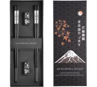 Baguettes réutilisables en métal - lot de 2 en acier inoxydable recouvert de titane - lavables au lave-vaisselle - antidérapantes - style japonais - gravées au laser - avec support - set de baguettes 