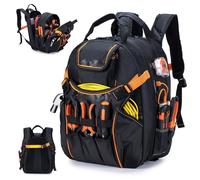 BAGZY 40x30x20cm Sac à Dos Outils 1680D Sacs Porte-outils Pour Homme 52 poches Sacoche Electricien Entièrement Ouvert Backpack avec USB Sacoche Base Rigide Sac Outillage Charpentier Randonnée Orange