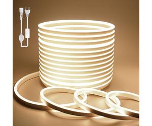 BAGZY Ruban LED Exterieur Etanche 20M Blanc Naturel de Bandeau LED 220V Néon Bande Eclairage Lumineuse IP65 de Flexible Imperméable Découpable Intérieure Inclus Adaptateur Secteur pour Chambre Cuisine