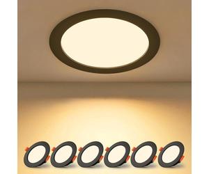 BAGZY Spot LED Encastrables Noir 7W 220V Extra Plats IP44 Blanc Chaud 3000K Lot de 6 Spot LED Plafond Découpe 65-75mm, pour Salle de Bain Cuisine Salon Rond Couloir Éclairage（Modèle sans conducteur）