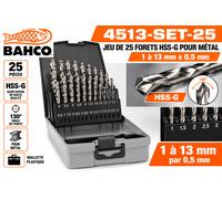 BAHCO 4513-SET-25 Jeu de 25 Forets HSS-G Métal 1 à 13 mm x 0,5 mm