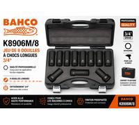 Bahco Jeu de douilles de force K8906M/8 3/4" 8 pièces – 21, 22, 24, 27, 30 mm