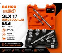 BAHCO SLX 17 Jeu de douilles 3/4" 22-50 mm avec cliquet extensible