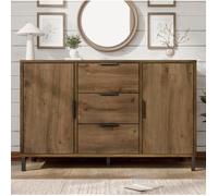 Bahut 120×40×76 cm effet chêne foncé, 2 portes, 3 tiroirs, style industriel