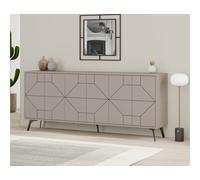 Buffet 4 portes bois taupe motif géométrique Kuzako 184 cm Taupe G